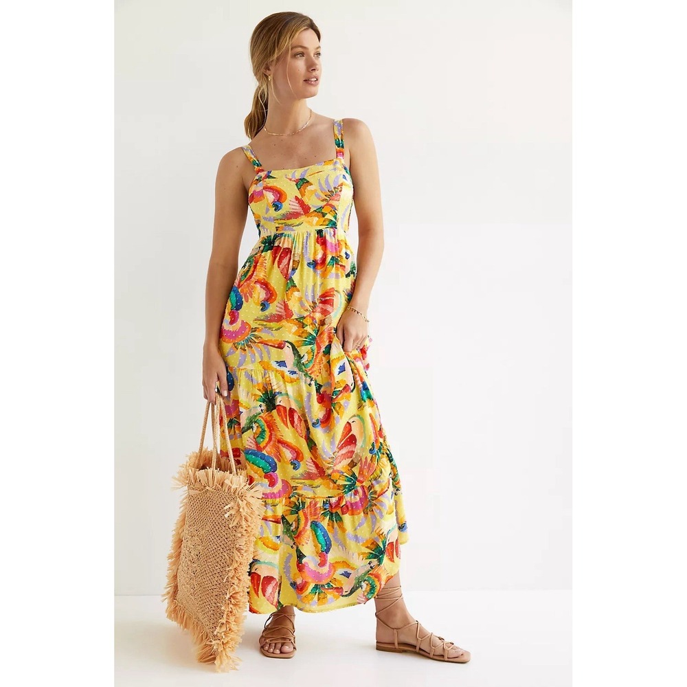 FARM Rio Women's Sleeveless Textured Tropical Floral Printed Maxi Dress Size XS